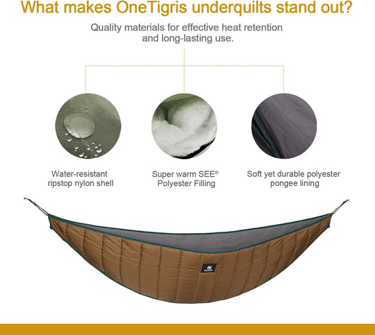 Onetigris Hideout Hammock Underquilt, Lightweight 4 Season Hammock Gear for Camping, Hiking, Backpacking, Travel, Beach, Backyard, Patio, Portable