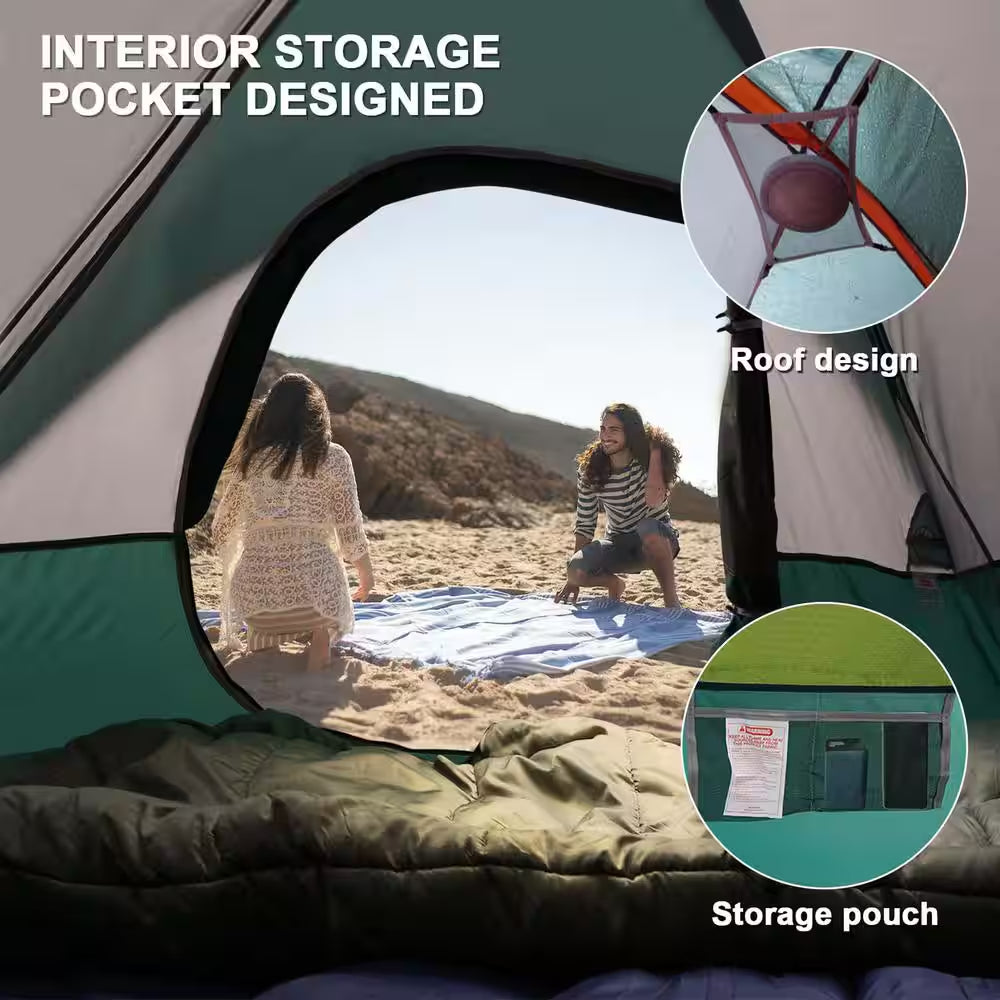 Green 4-Person Camping Tents, Waterproof Windproof Tent with Rainfly Easy Set Up-Portable Dome Tents for Camping