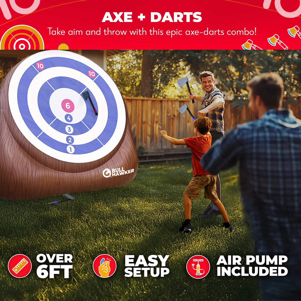 Games® - Bull Hawker™ | Giant Axe Darts (Over 6Ft Tall) W/ 15+ Games | Axe Throwing Game for Backyard W/Air Pump | Outdoor Games for Adults and Family | Carnival Games | Throwing Axe Yard Games