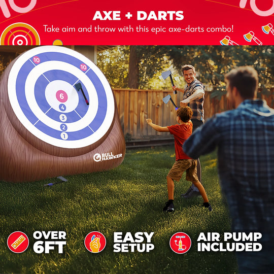 Games® - Bull Hawker™ | Giant Axe Darts (Over 6Ft Tall) W/ 15+ Games | Axe Throwing Game for Backyard W/Air Pump | Outdoor Games for Adults and Family | Carnival Games | Throwing Axe Yard Games
