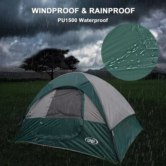 Green 4-Person Camping Tents, Waterproof Windproof Tent with Rainfly Easy Set Up-Portable Dome Tents for Camping