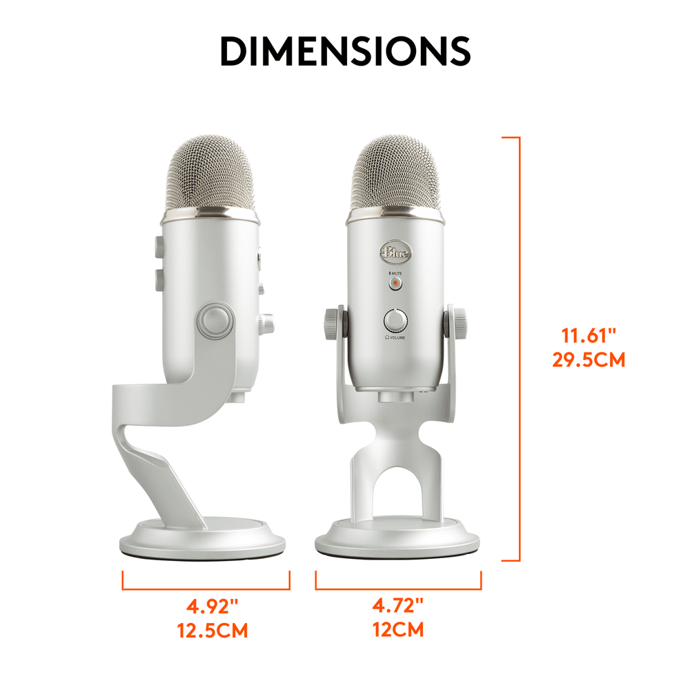 Blue Yeti USB Microphone for PC, Mac, Gaming, Recording, Streaming, Podcasting, Plug and Play, Silver