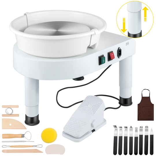 Pottery Wheel, 11" Ceramic Wheel Shaper, 0-300RPM Speed ​​Manually Adjustable 0-7.8" Lift Legs, Foot Pedal Removable Basin, Carving Tools Accessories Kit for Crafts DIY
